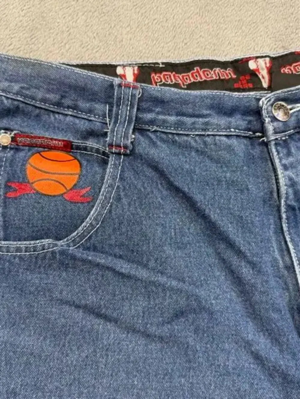 Unique Y2K Paqaderm Denim Basketball w Hoop Graphic Shorts